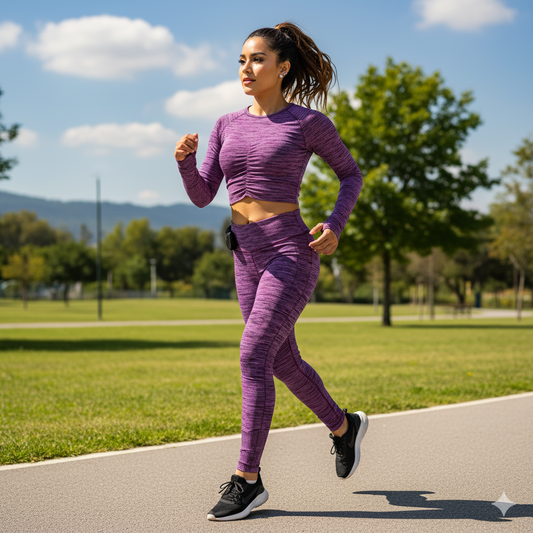 Conjunto deportivo con grecas que realza y estiliza en movimiento