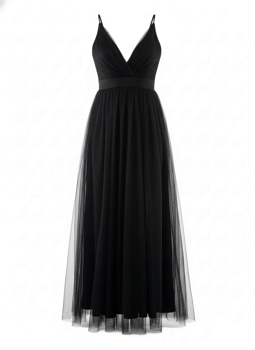 Vestido largo con escote cruzado y abertura que alarga tu figura