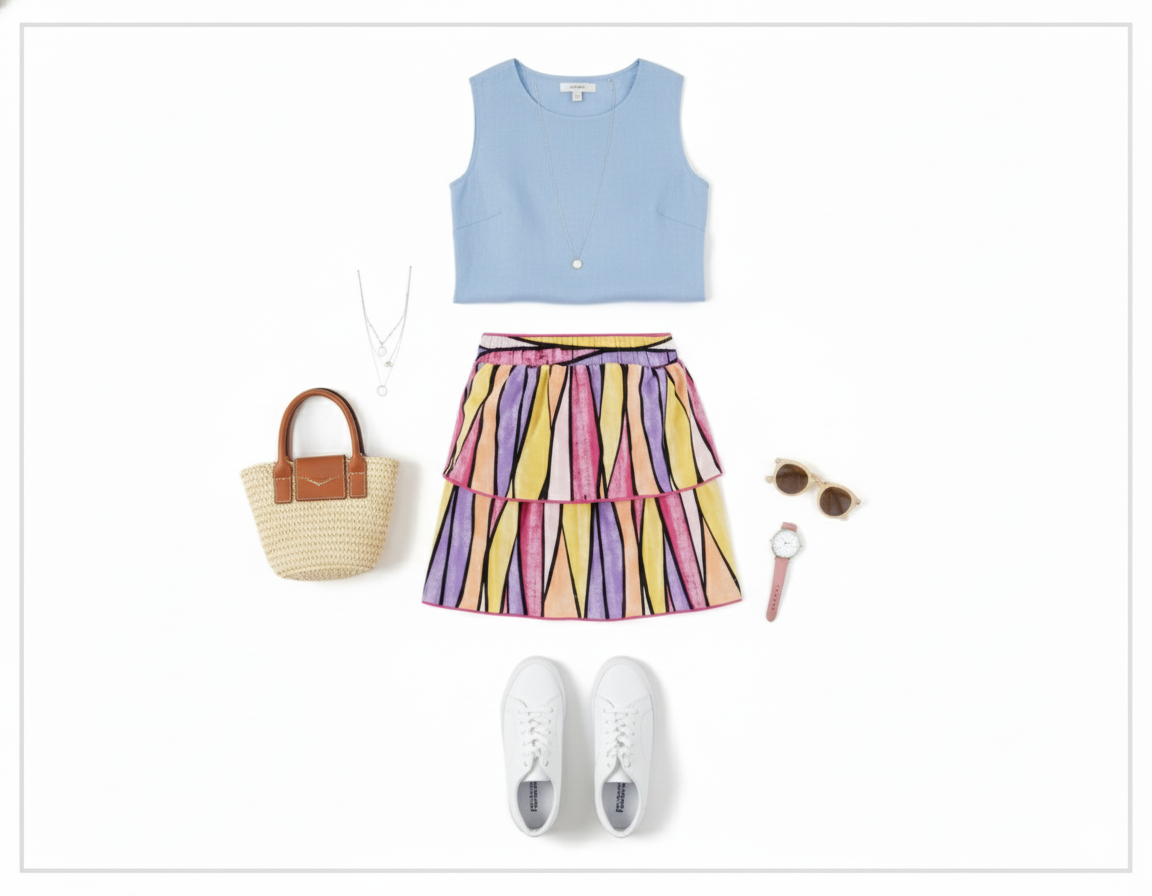 Minifalda con olanes en gajos de color que anima cualquier outfit con alegría visual