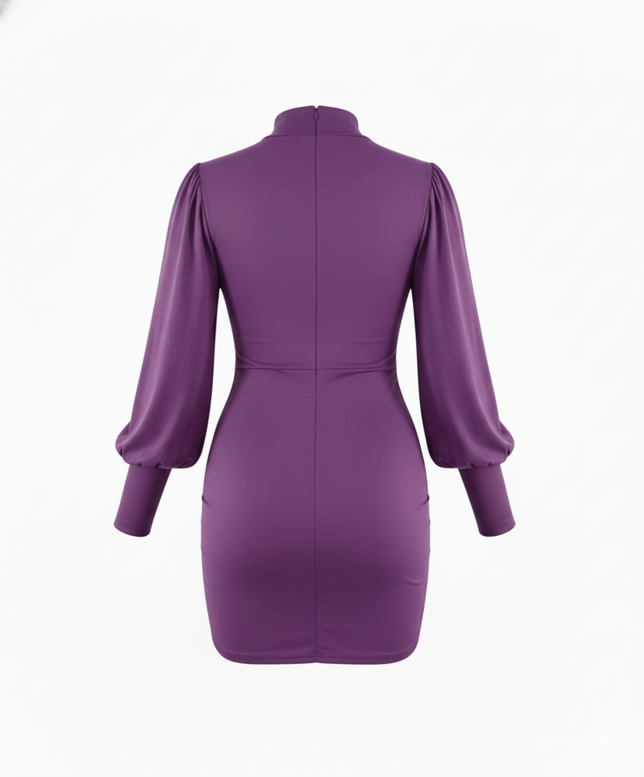 Minivestido manga bombacha que acentúa tu cintura con elegancia casual