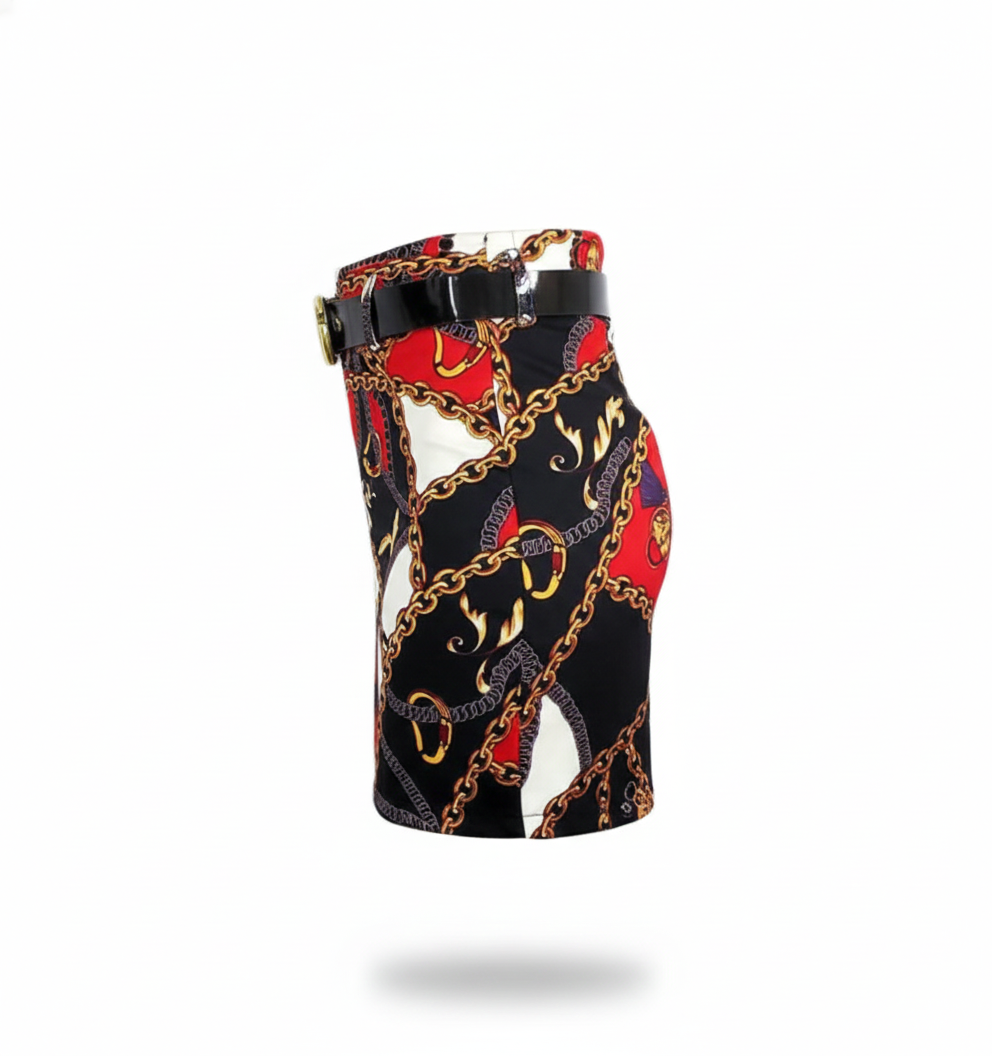 Minifalda estampada con cinturón que potencia tu estilo atrevido con elegancia