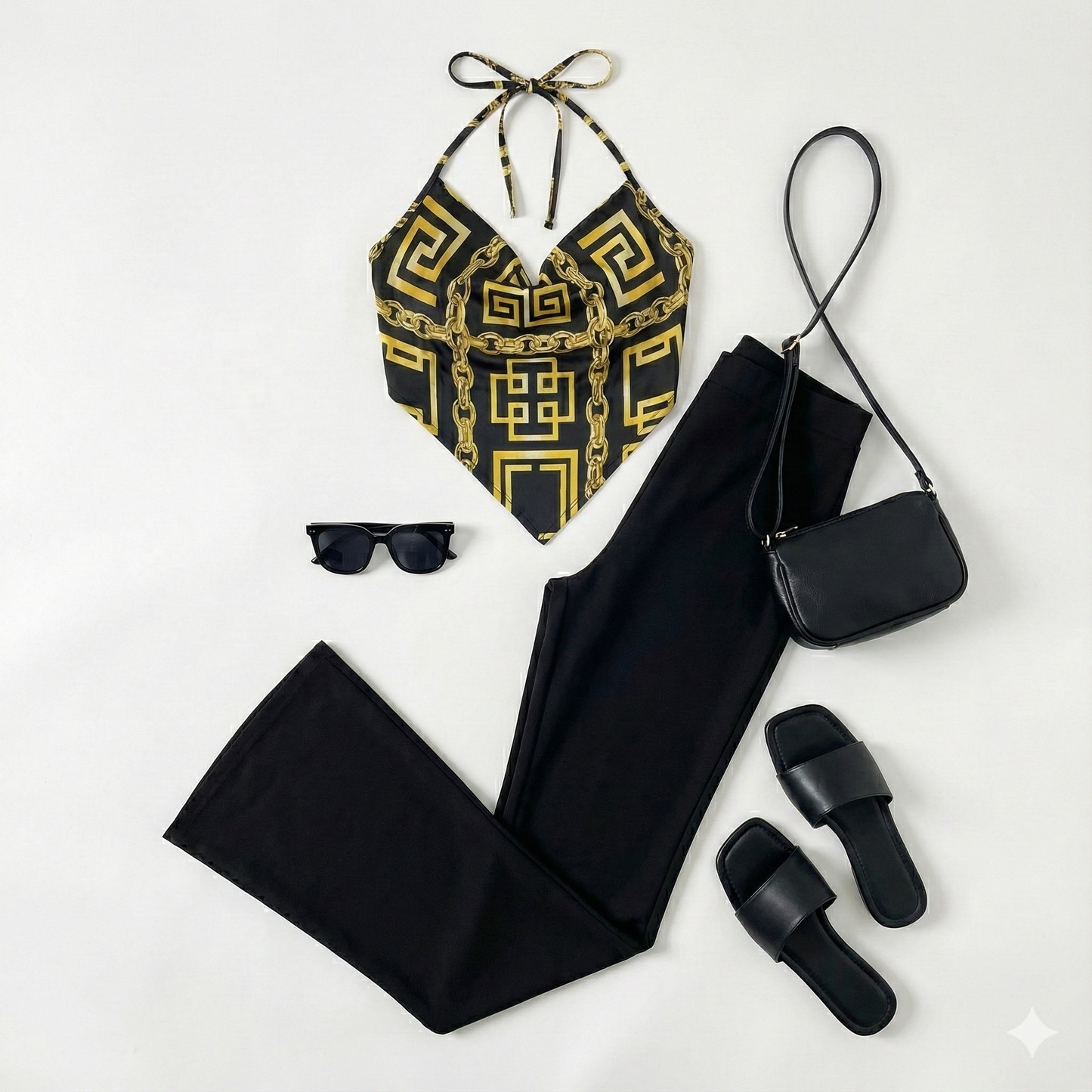 Conjunto blusa corte diamante y pantalón que realza tu figura