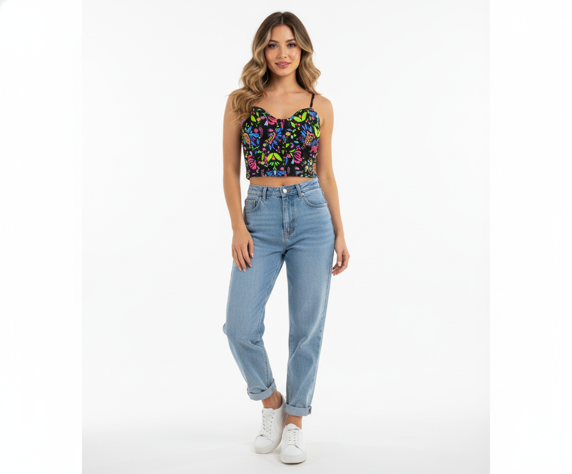 Croptop de tirantes que celebra tu figura con alegría mexicana