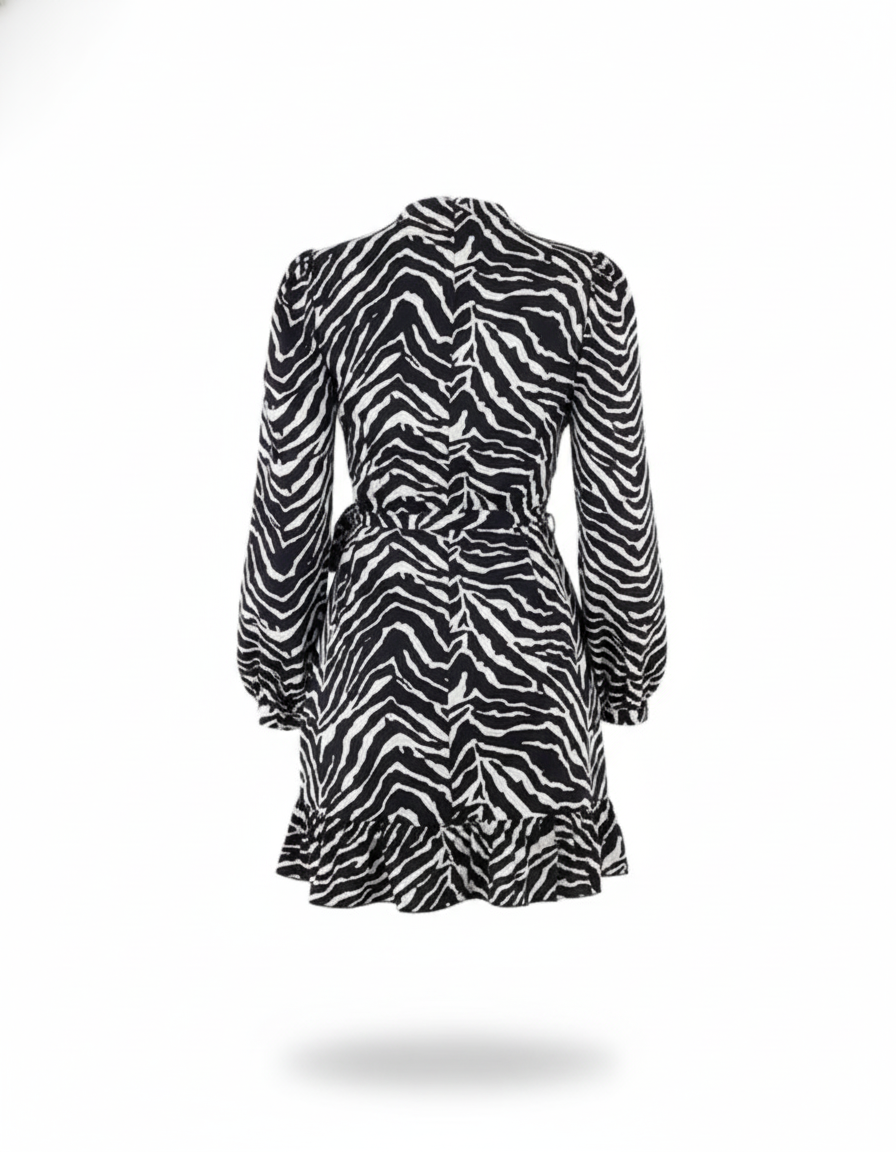 Vestido corto estampado con volumen en mangas