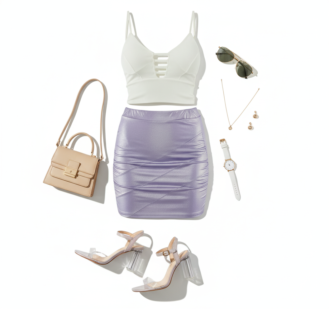Conjunto satinado con top de tirantes que resalta tu figura con brillo sutil