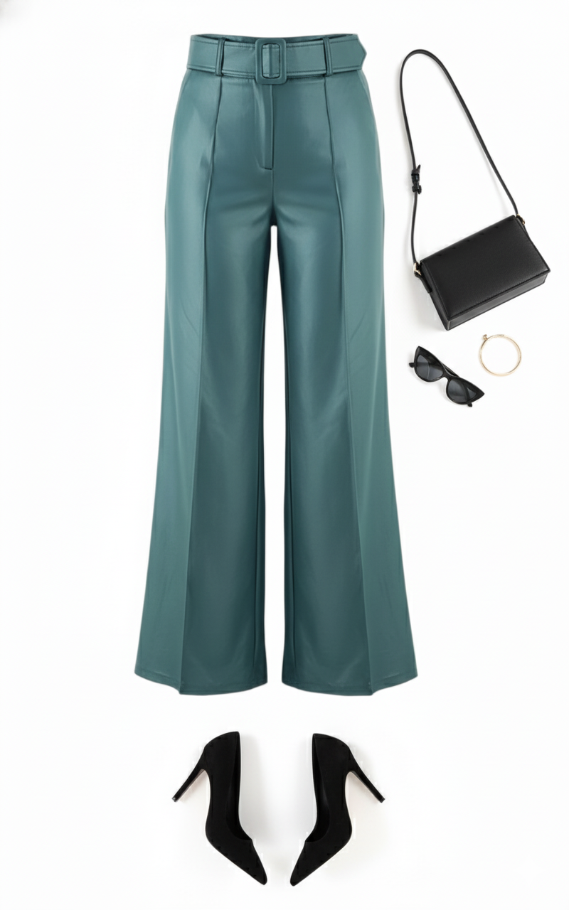 Pantalón acampanado con efecto vinilado que alarga tu silueta con estilo audaz