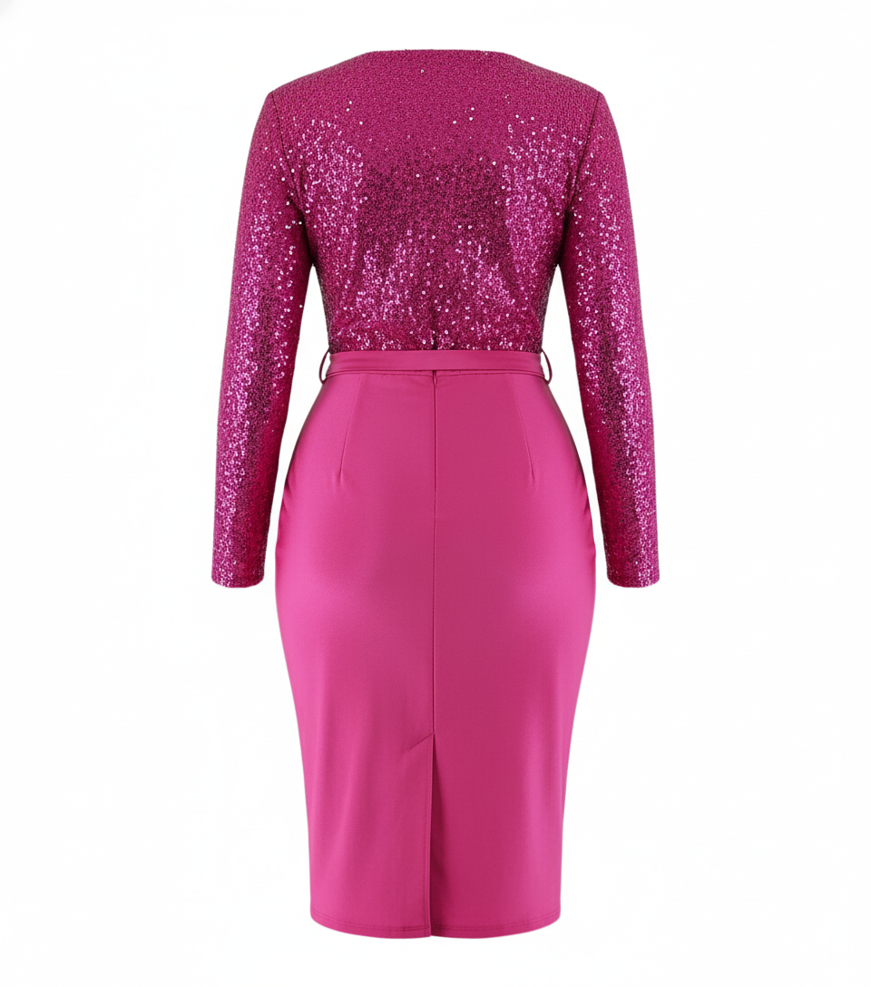 Vestido 3/4 con brillo que enmarca tu cintura y deslumbra al instante