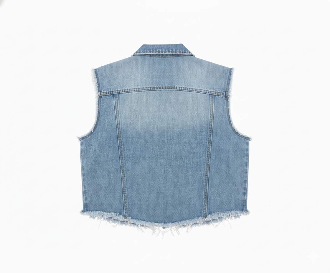 Chaleco denim con orillas rasgadas que define tu actitud casual con estilo