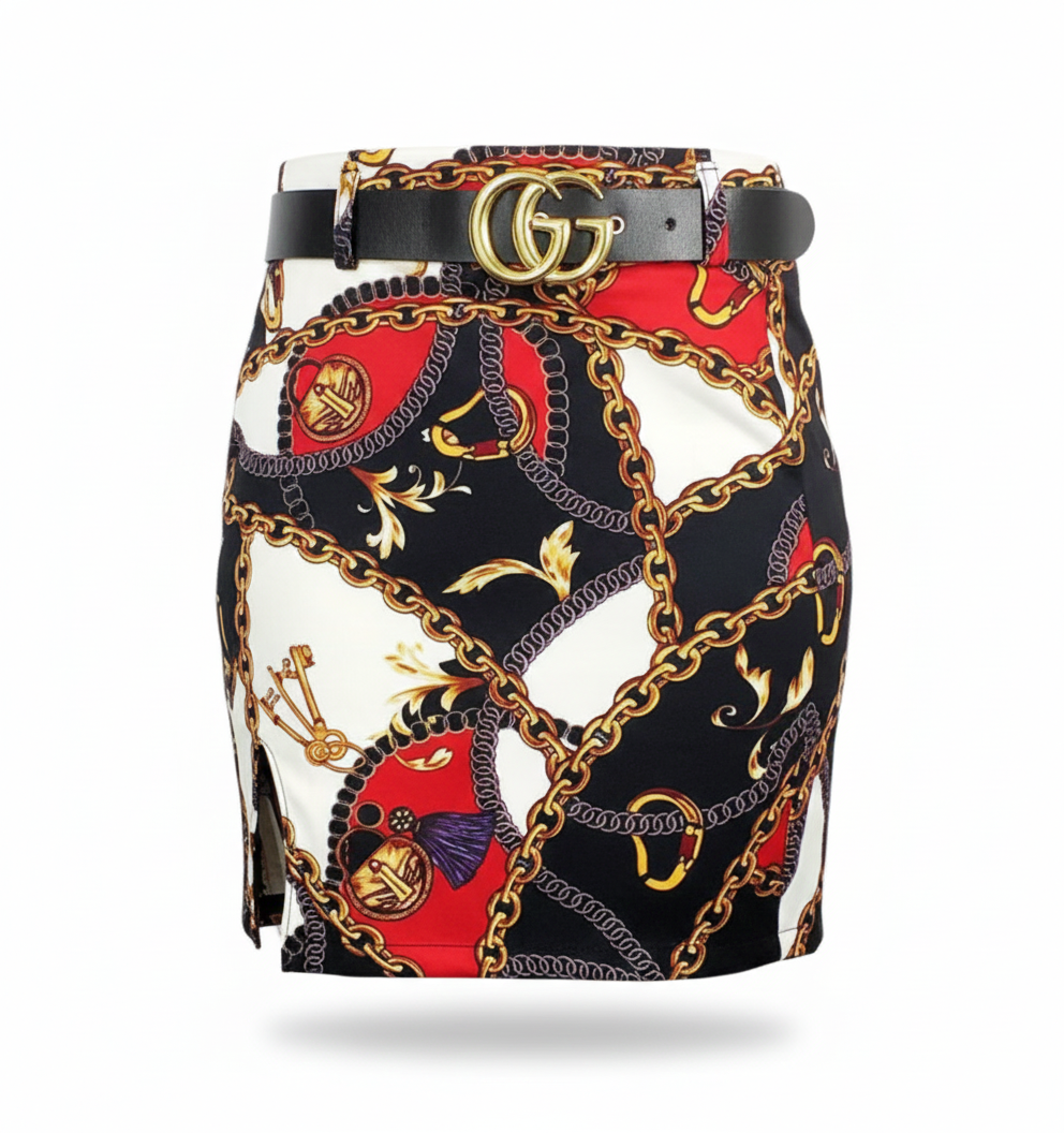 Minifalda estampada con cinturón que potencia tu estilo atrevido con elegancia
