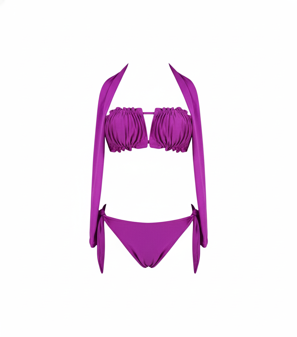 Bikini de dos piezas con cintas largas que combina sensualidad y libertad creativa