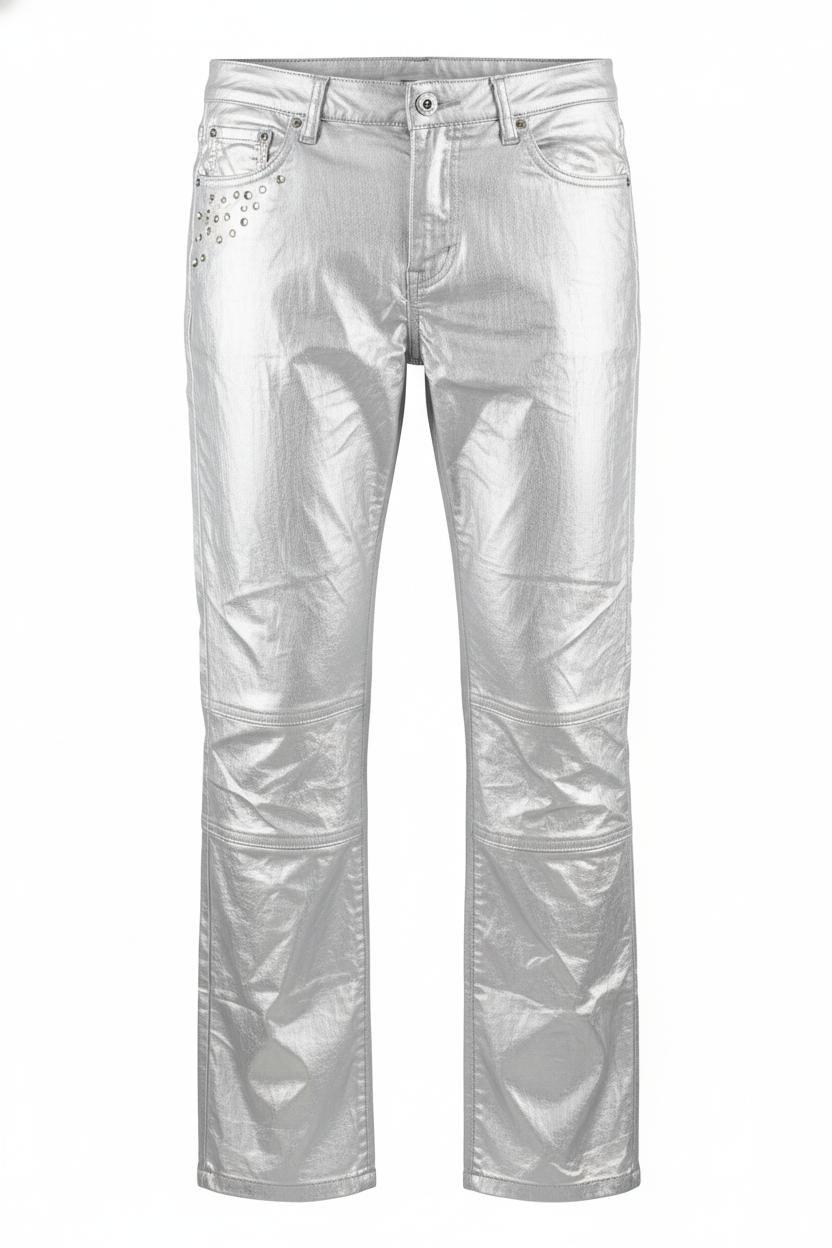 Pantalón recto con brillo metálico para looks que deslumbran sin esfuerzo