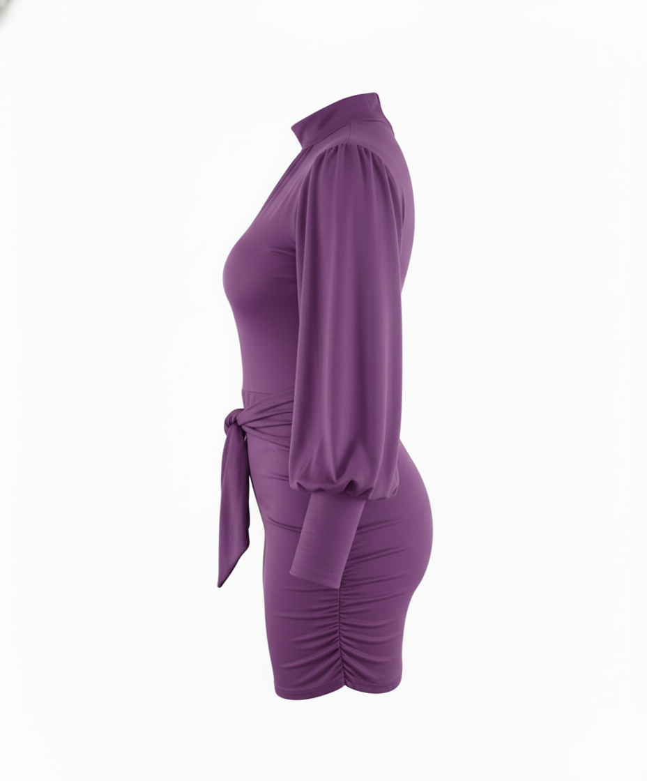 Minivestido manga bombacha que acentúa tu cintura con elegancia casual