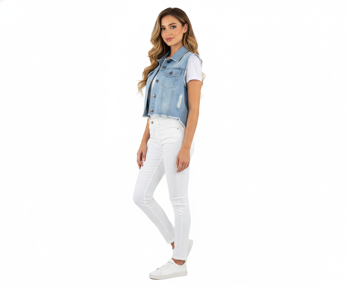 Chaleco denim con orillas rasgadas que define tu actitud casual con estilo