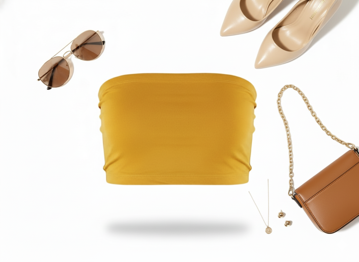 Crop top tipo tubo que resalta hombros con sensualidad minimalista