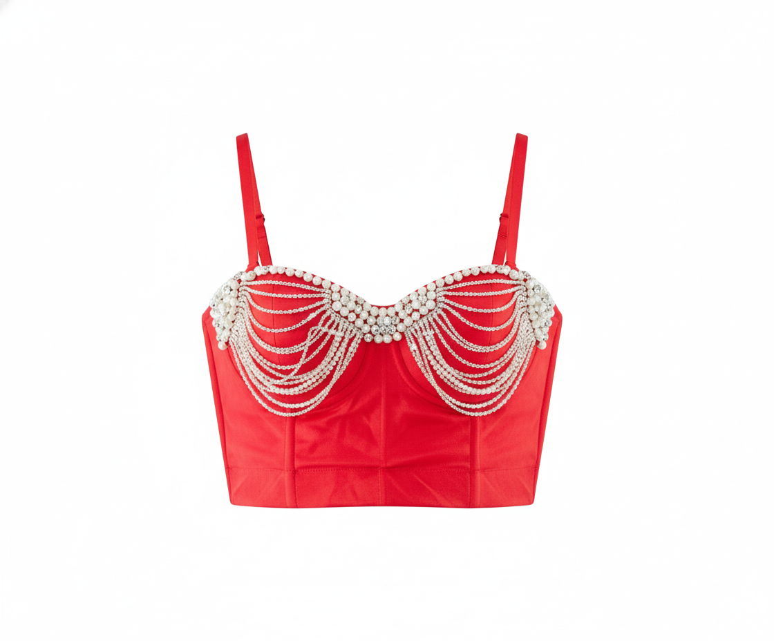 Crop top con cadenas que enmarca tu figura con audacia y brillo estructurado