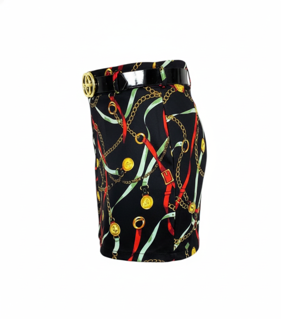 Minifalda estampada con cinturón que potencia tu estilo atrevido con elegancia