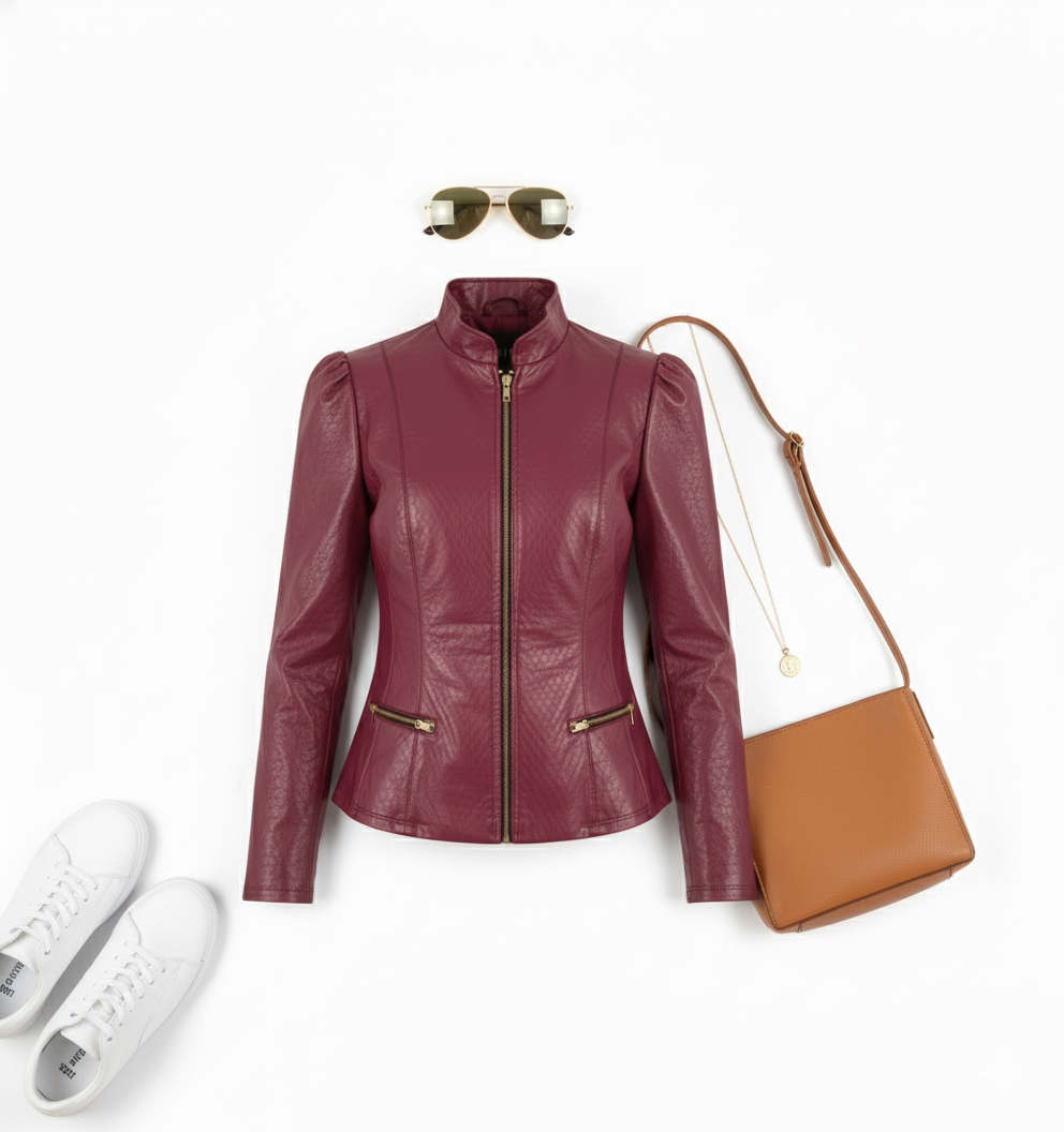 Chamarra de vinipiel con estructura que marca presencia con estilo