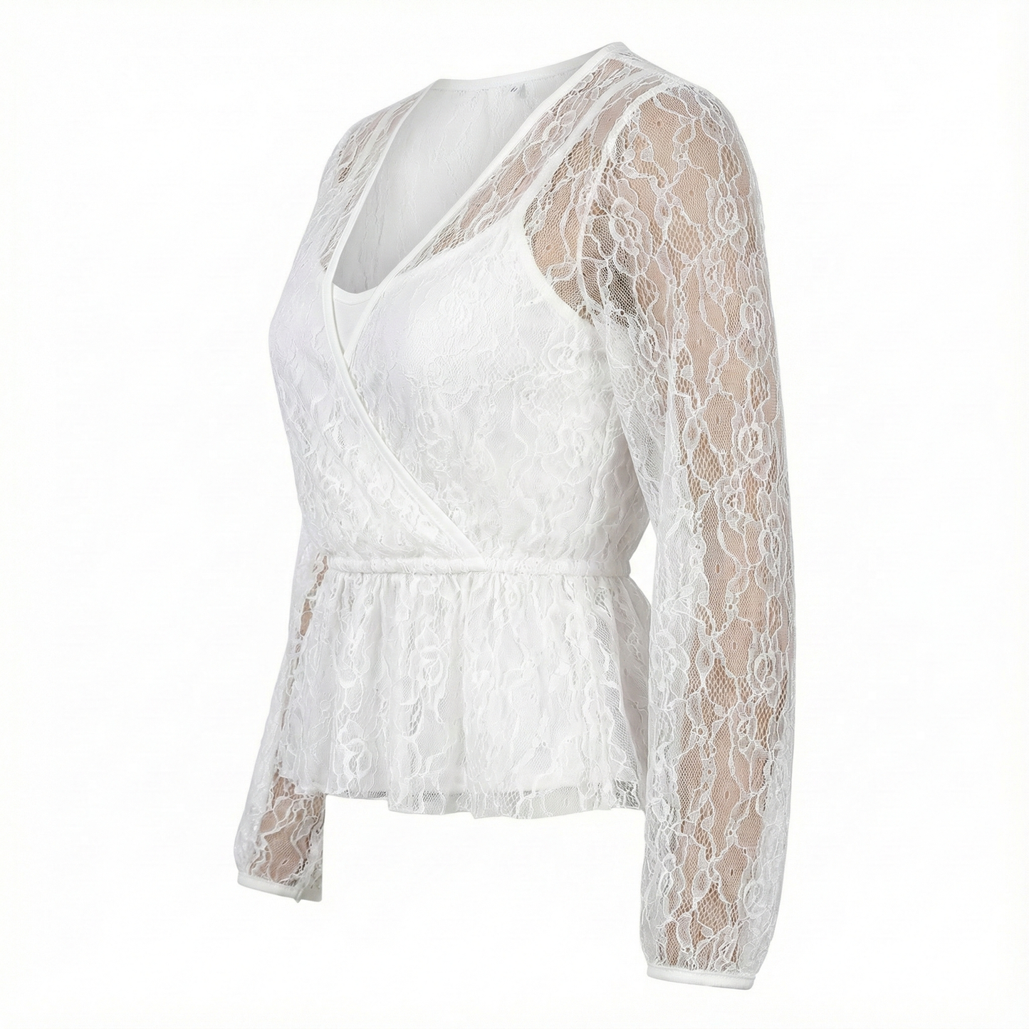 Blusa de encaje cruzada que resalta tu feminidad con delicadeza visual