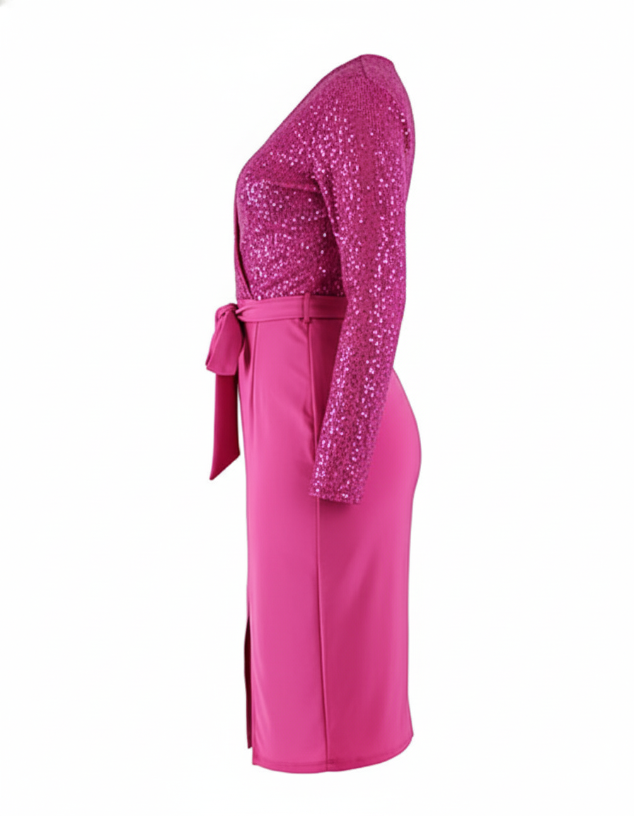 Vestido 3/4 con brillo que enmarca tu cintura y deslumbra al instante