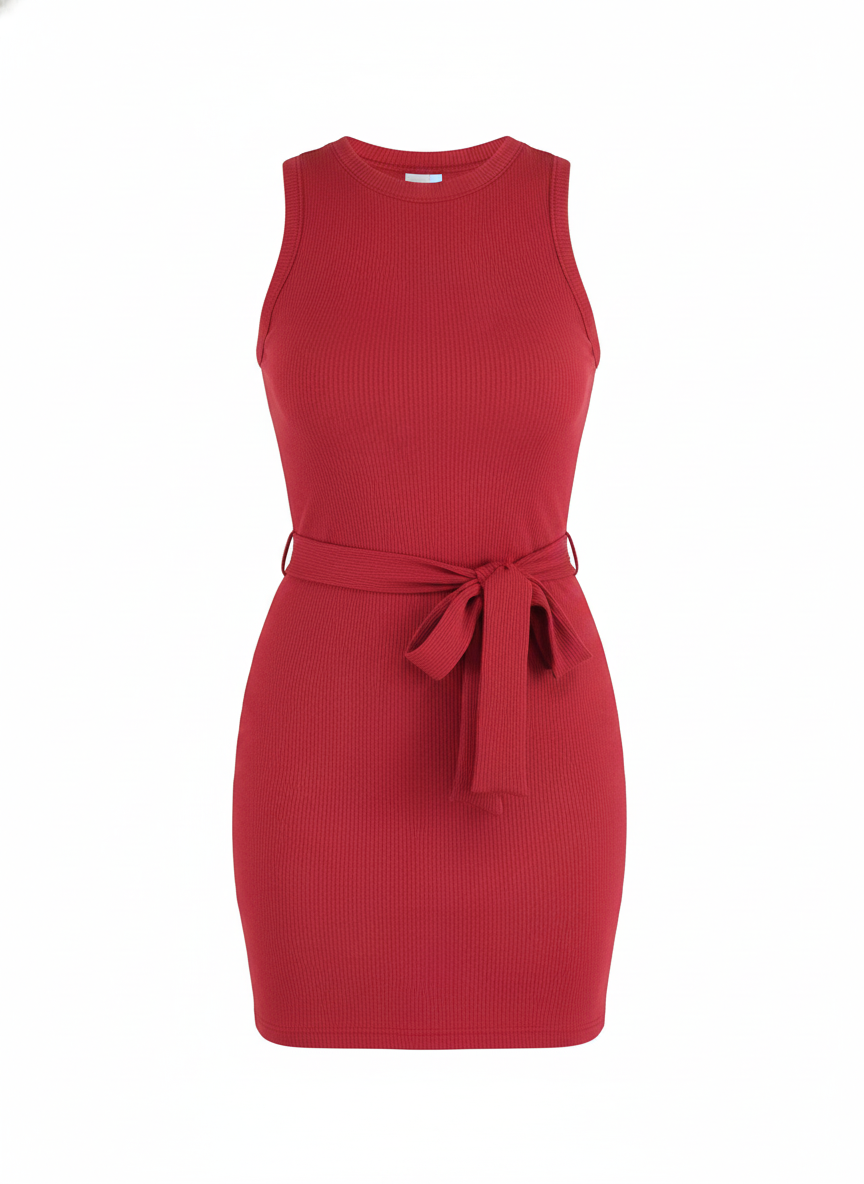 Minivestido sin mangas con amarre que realza tu cintura al instante