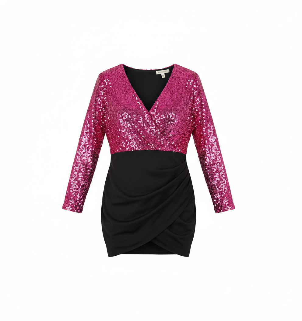 Vestido mini manga larga con brillo que realza tu silueta con elegancia festiva