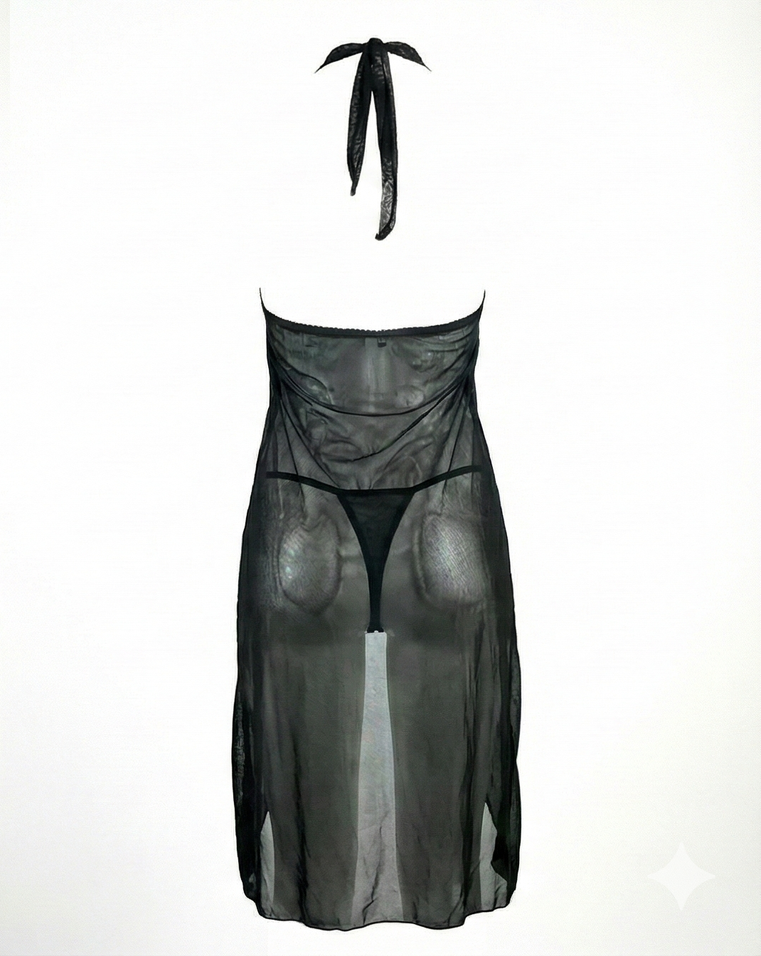 Babydoll largo de encaje y transparencias con escote halter y corte sensual