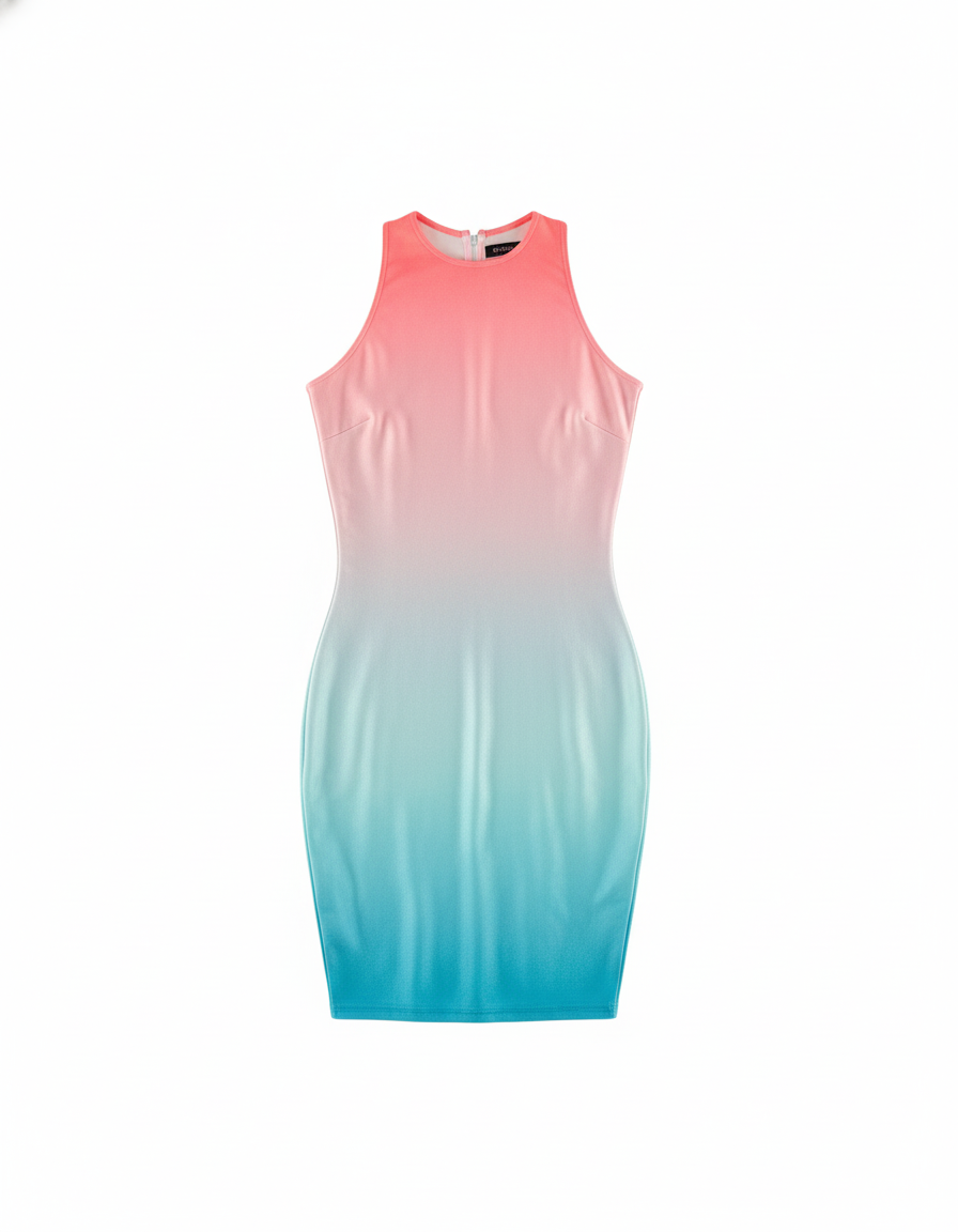 Vestido corto con efecto degradado que estiliza visualmente