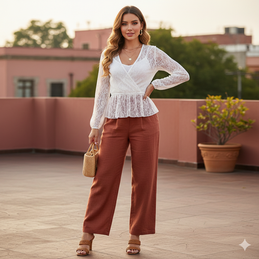 Blusa de encaje cruzada que resalta tu feminidad con delicadeza visual