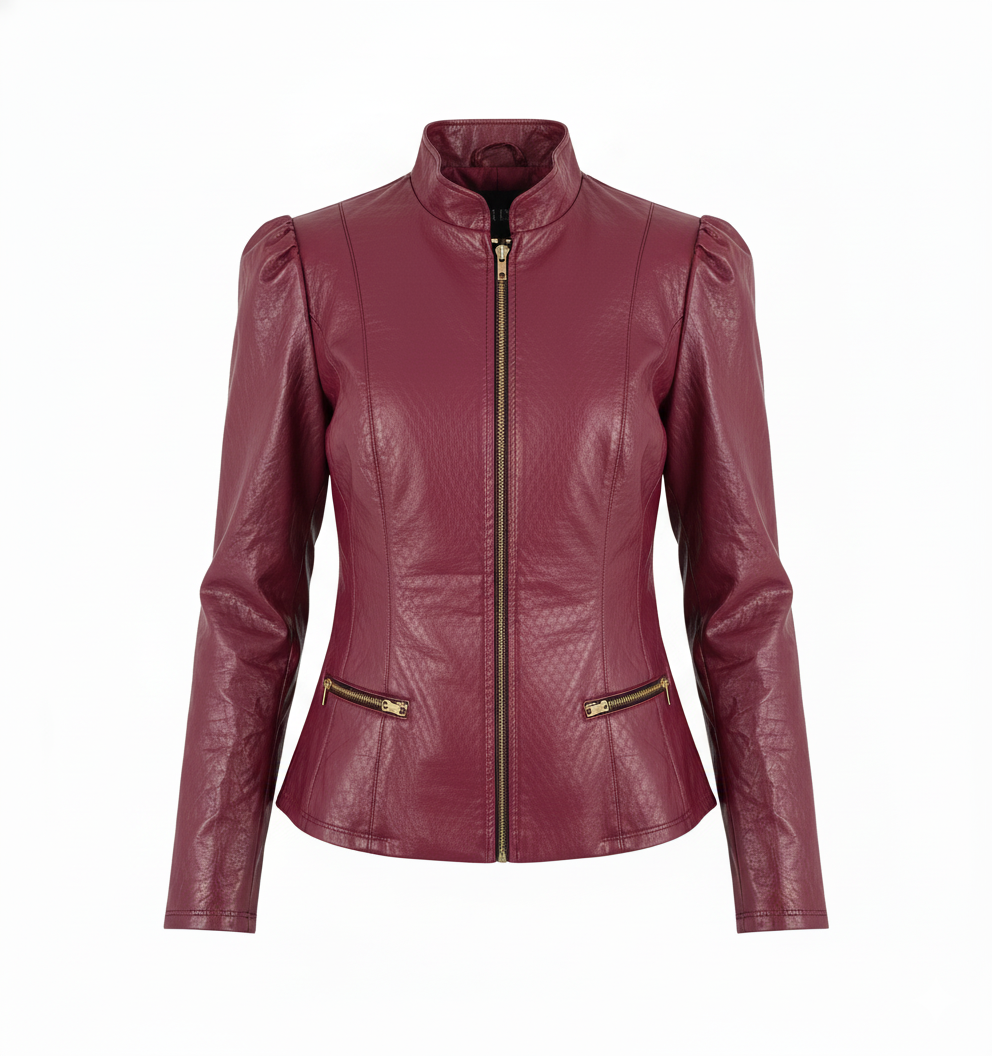 Chamarra de vinipiel con estructura que marca presencia con estilo