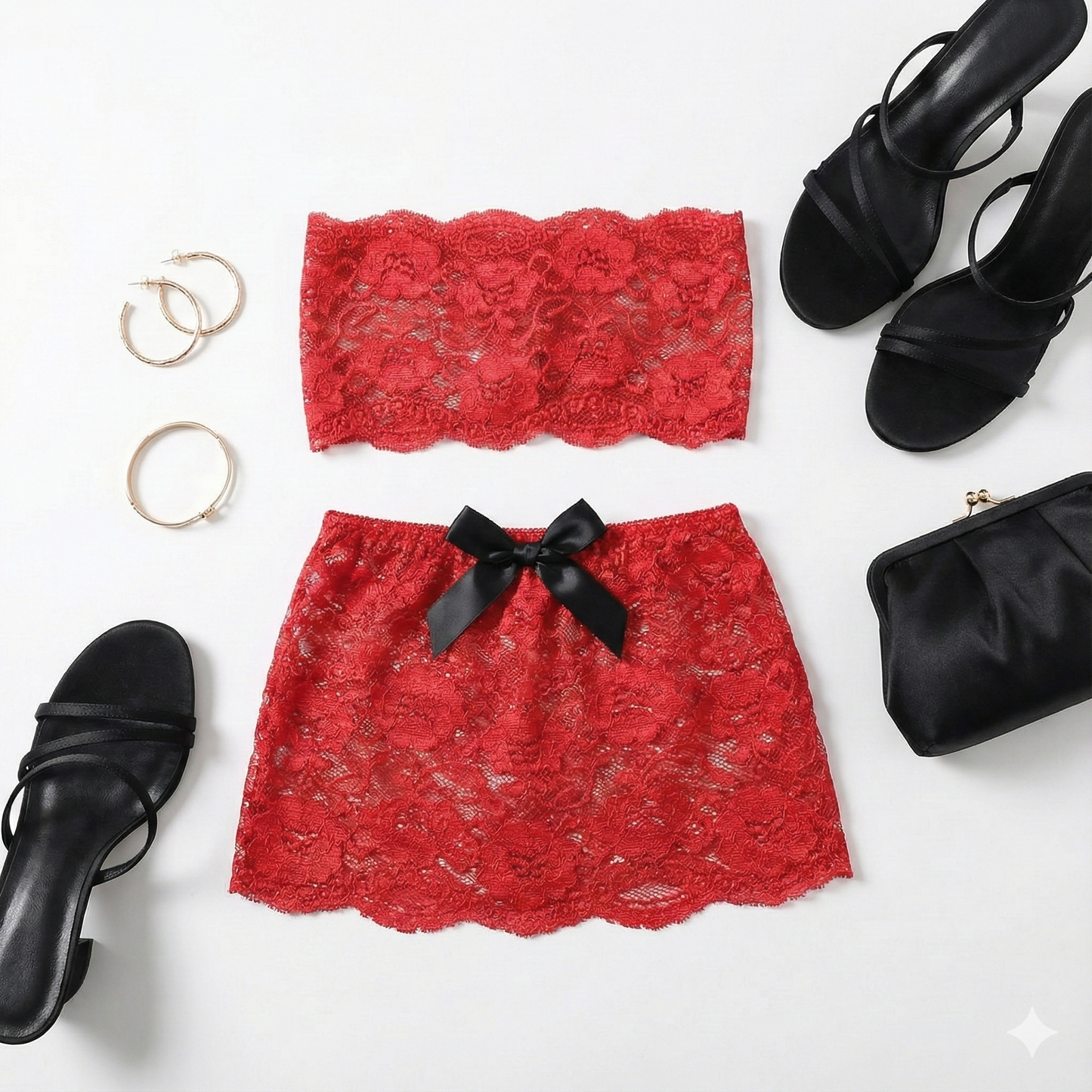 Bikini de encaje con minifalda que resalta tu feminidad juguetona