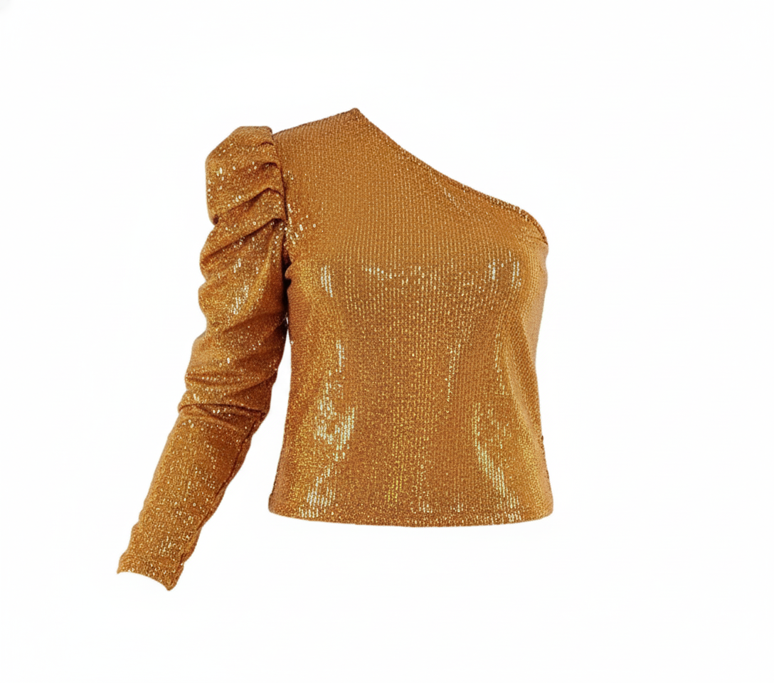 Blusa asimétrica de impacto que define tu figura con glamour brillante