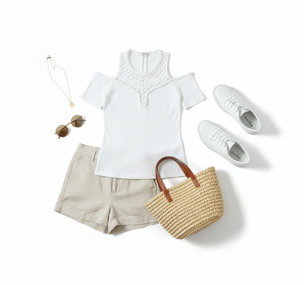 Blusa con hombros descubiertos y cuello calado que resalta tu feminidad