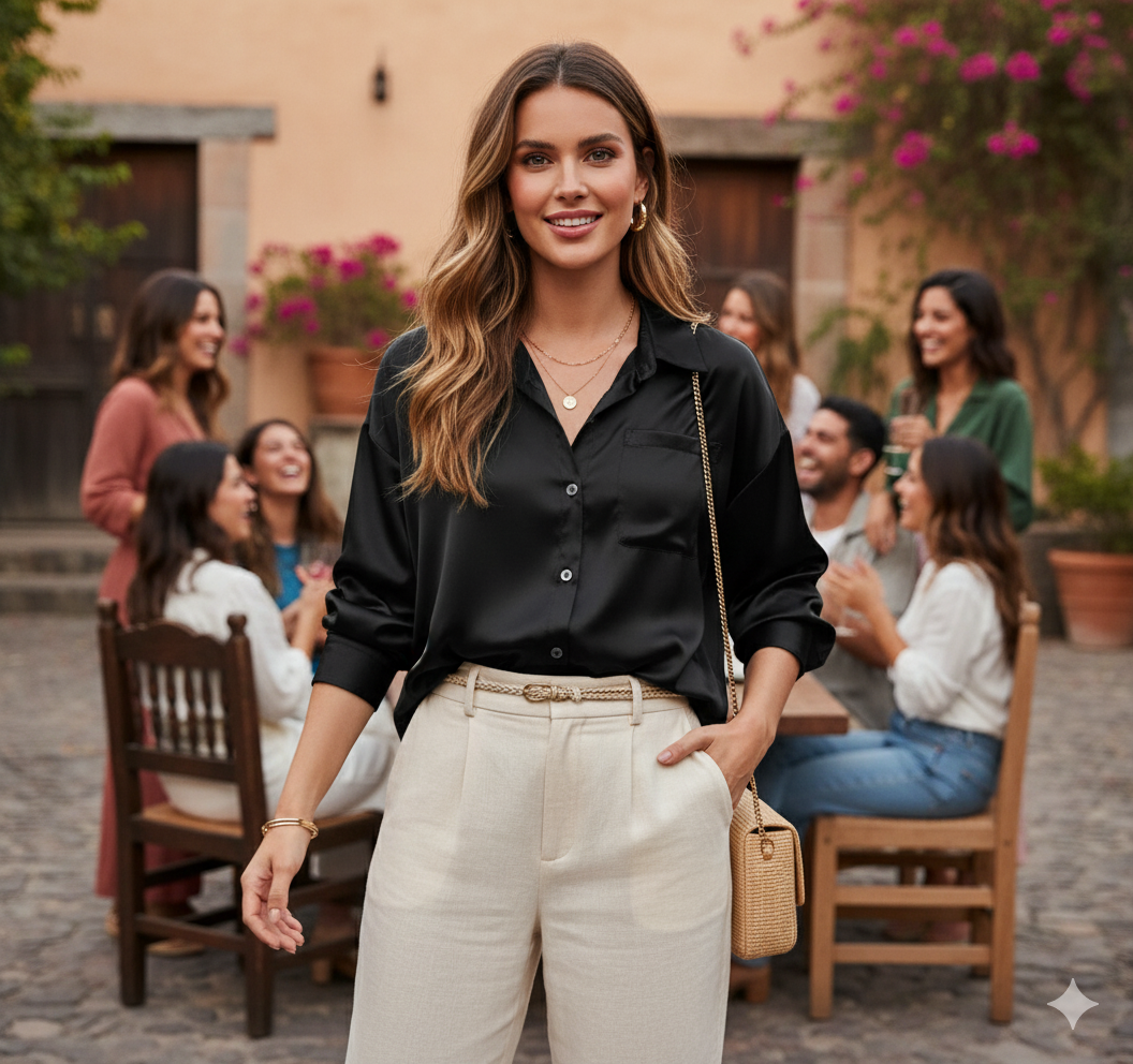 Blusa oversize satinada que combina fluidez y elegancia casual