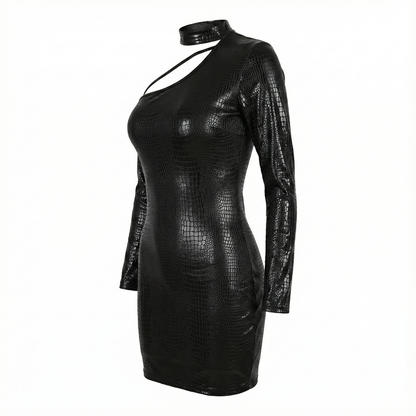 Minivestido con escote asimétrico que brilla con glamour moderno