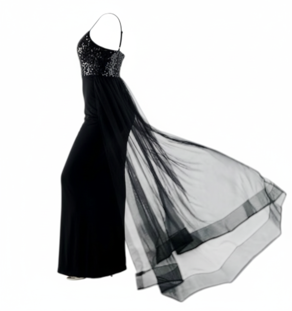 Vestido largo con escote corazón y caída de tul que realza tu elegancia