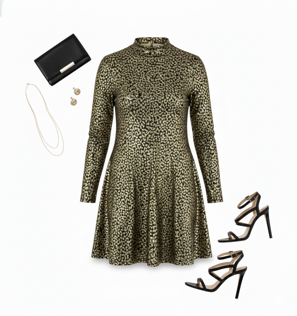 Vestido corte imperio con brillo felino que empodera tu presencia