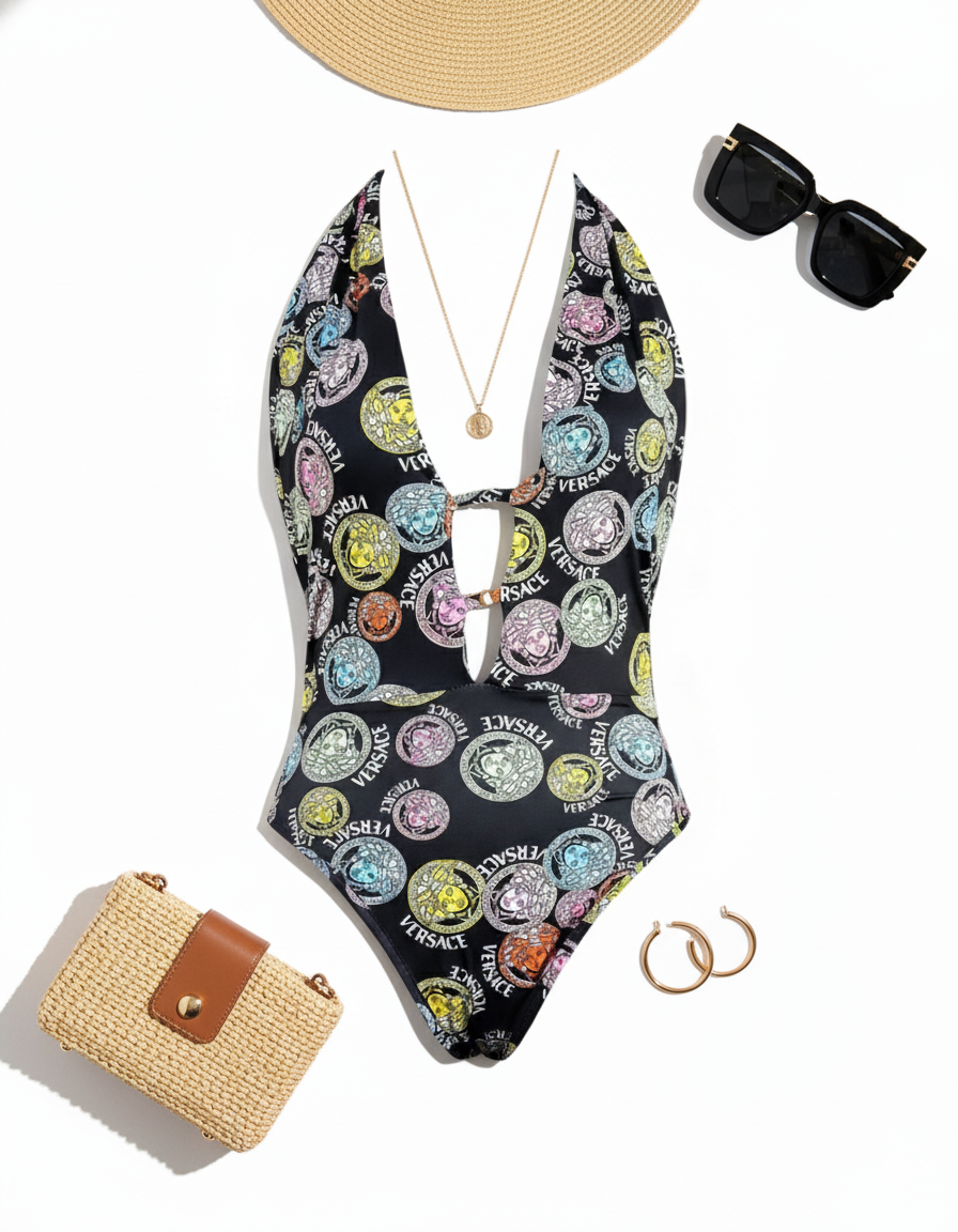 Monobikini con escote profundo y tirantes que estiliza tu figura con sensualidad elegante