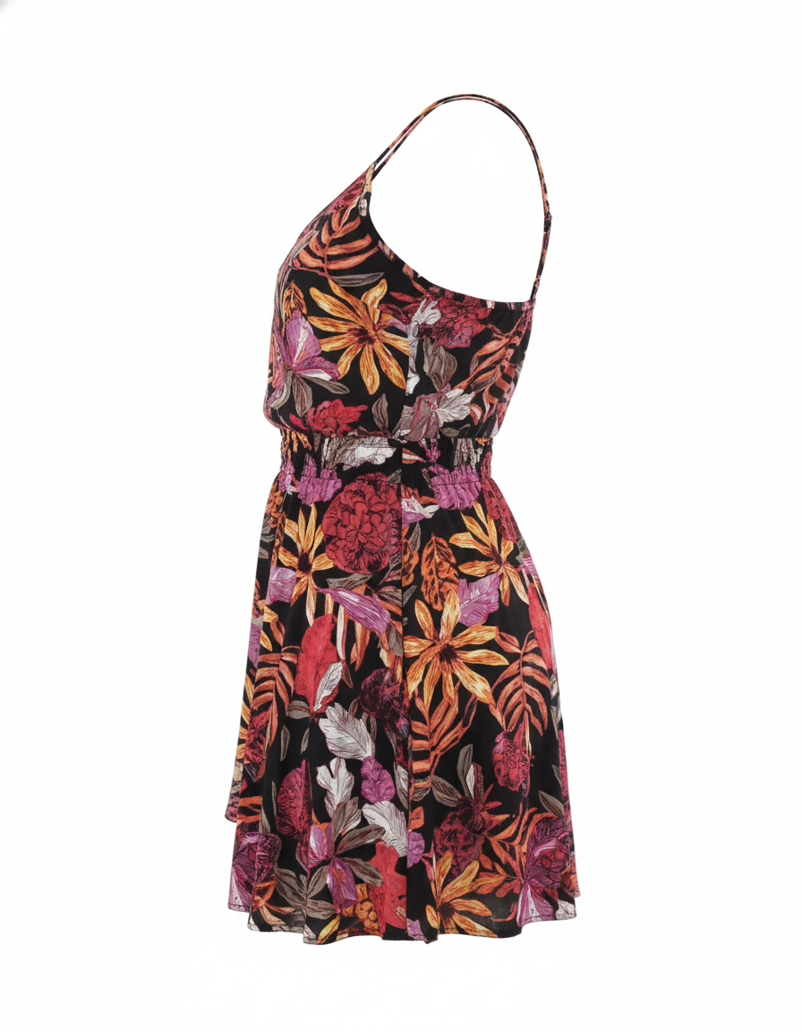 Vestido corto cruzado de tirantes que realza tu silueta con frescura floral