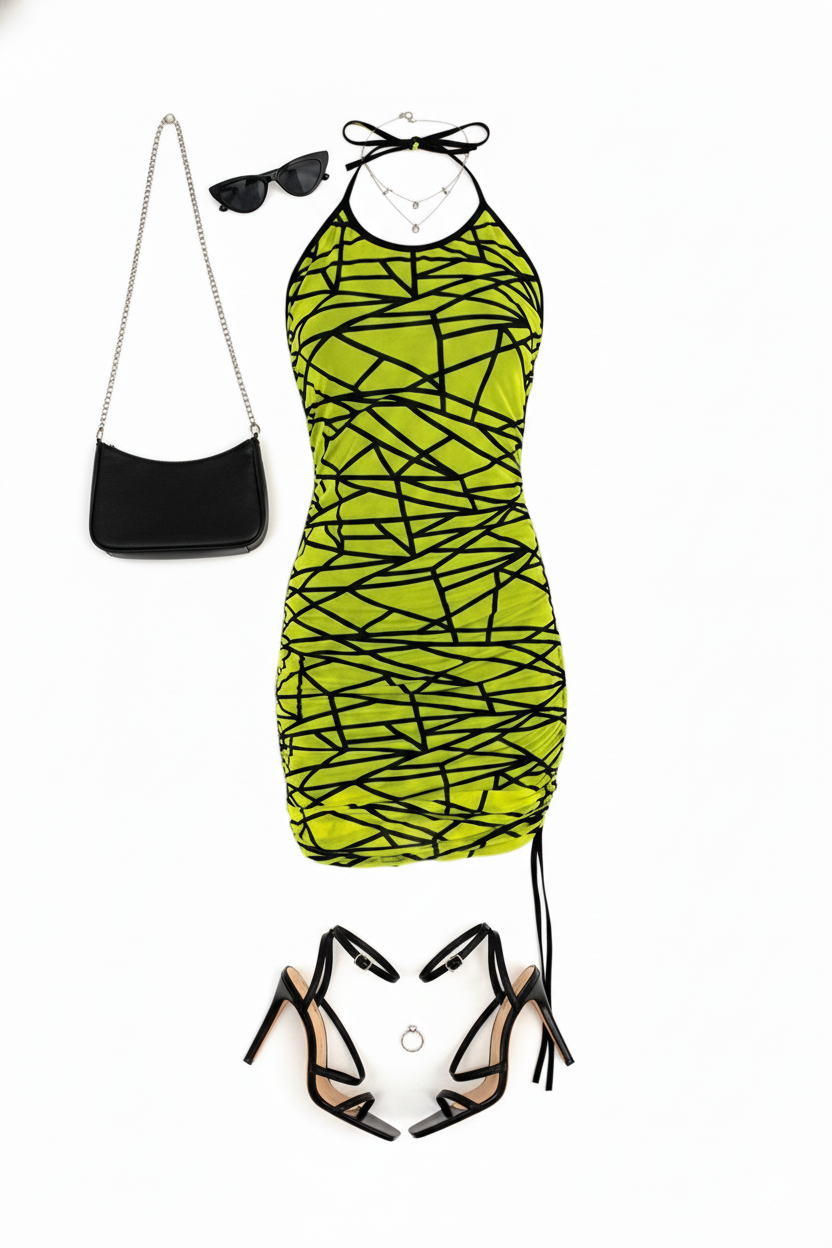 Vestido corto con estampado geométrico que moldea y alarga tu silueta