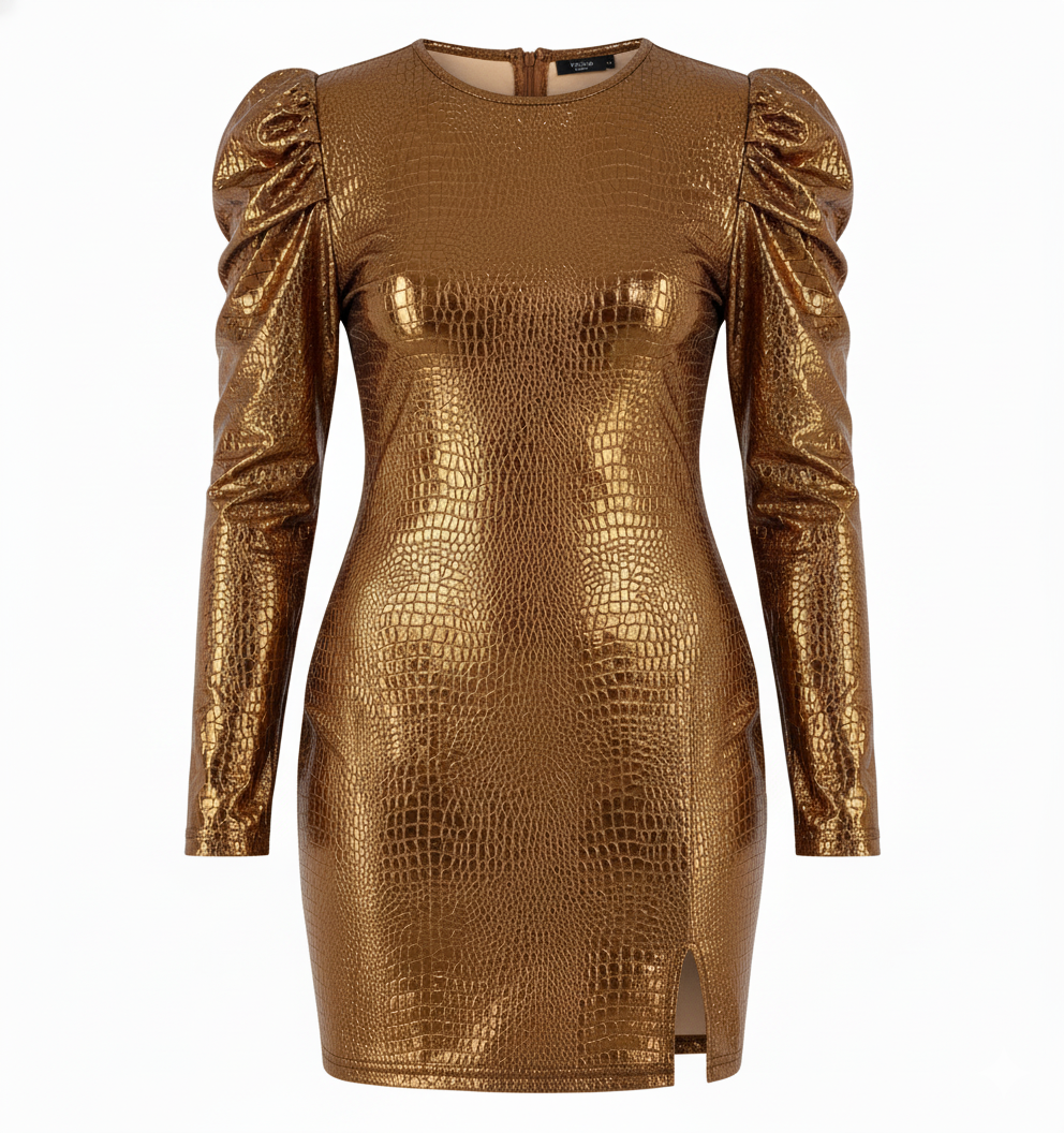 Vestido corto con textura que estiliza con fuerza visual