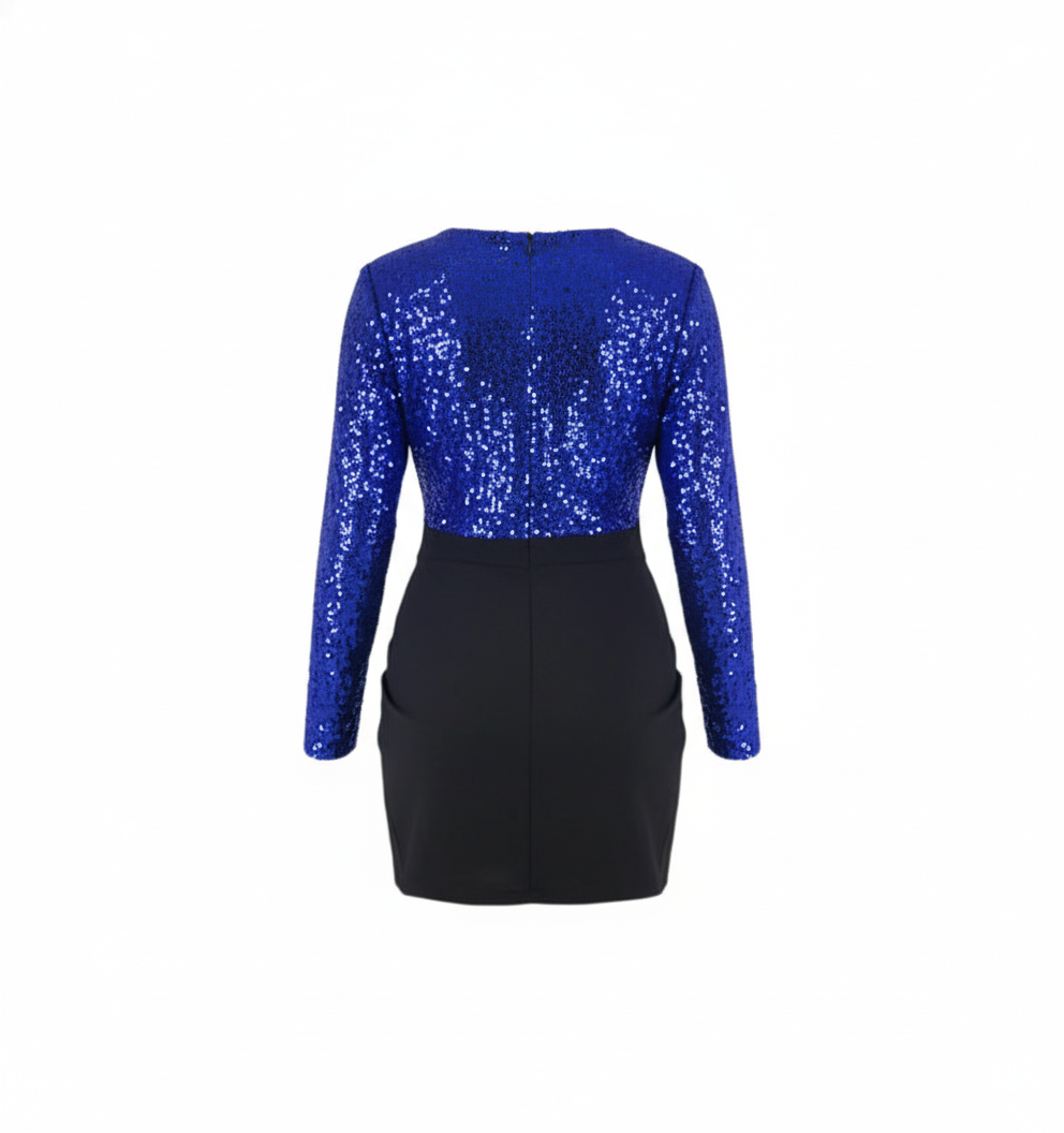 Vestido mini manga larga con brillo que realza tu silueta con elegancia festiva