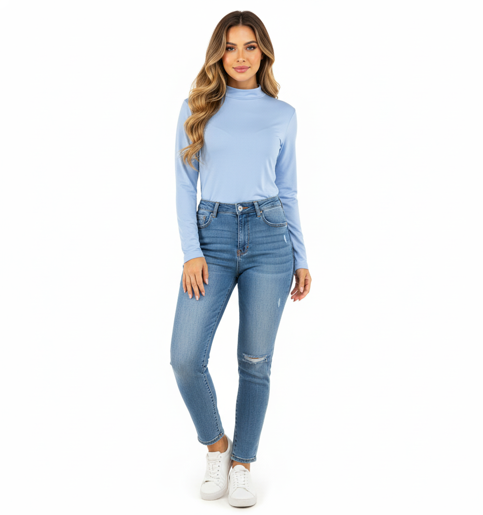 Pantyblusa manga larga con diseño liso que estiliza tu figura con discreción refinada