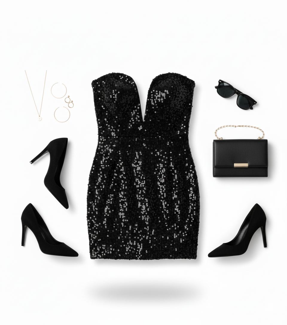 Minivestido strapless de lentejuelas que roba miradas con sensualidad festiva