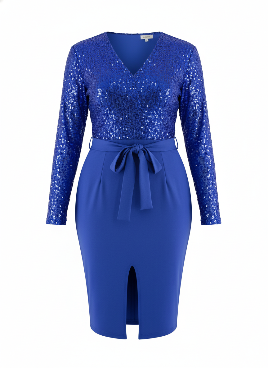 Vestido 3/4 con brillo que enmarca tu cintura y deslumbra al instante