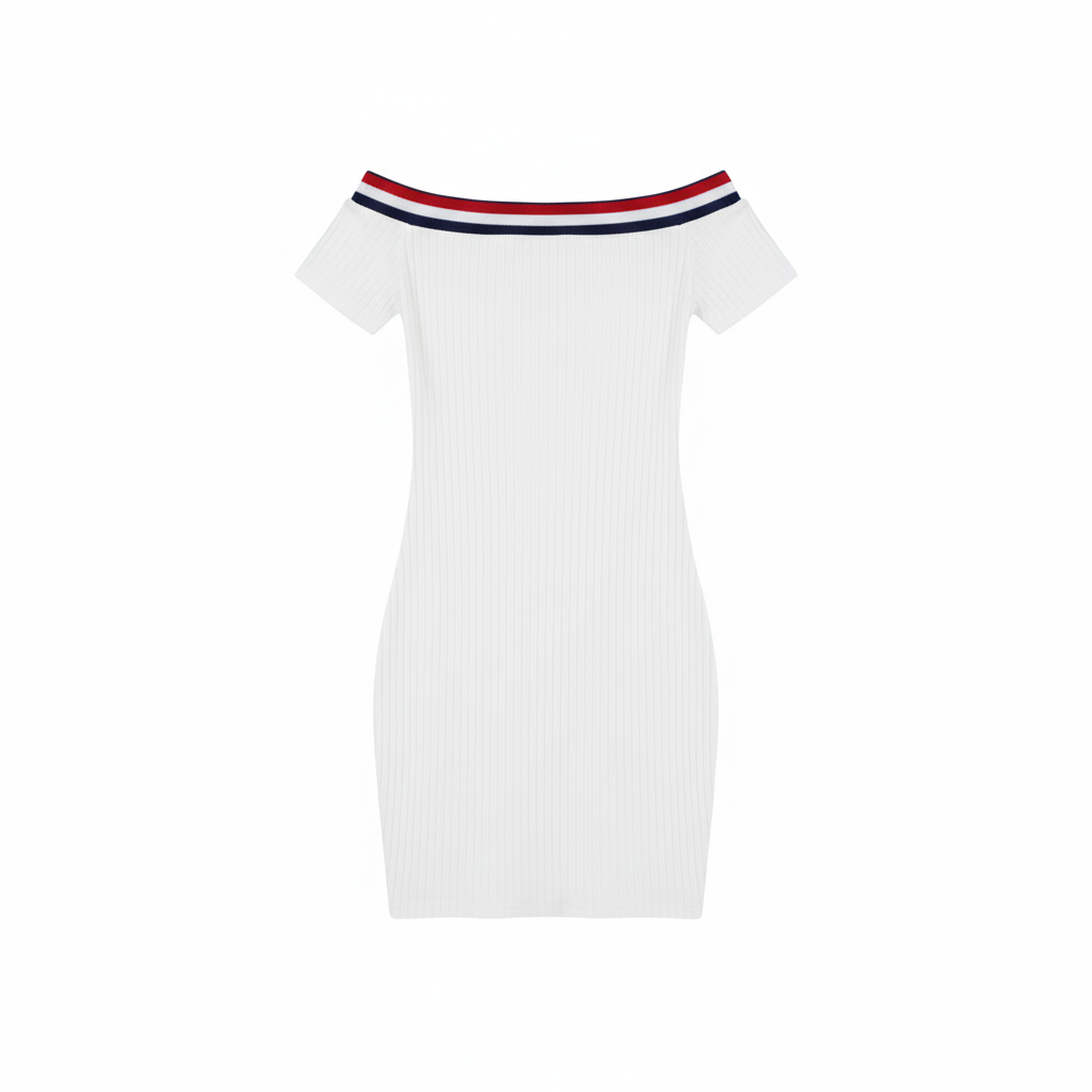 Minivestido off-shoulder que estiliza con sencillez juvenil