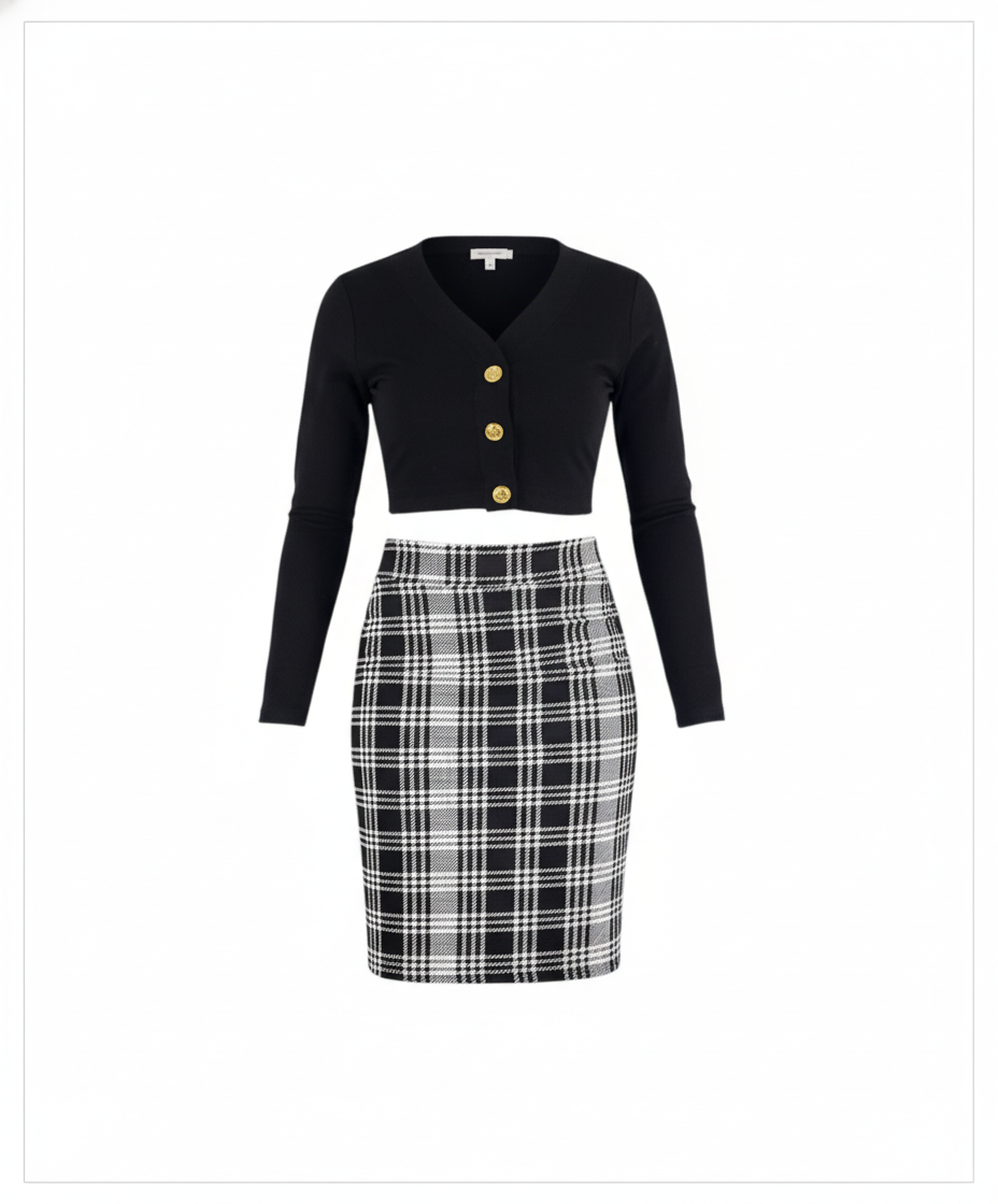 Conjunto de falda ¾ y blusa que resalta tu cintura con elegancia casual