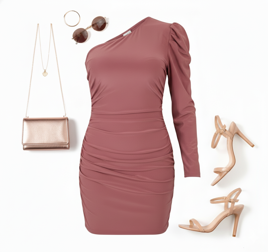 Minivestido de una manga que acentúa tu silueta con sensualidad asimétrica