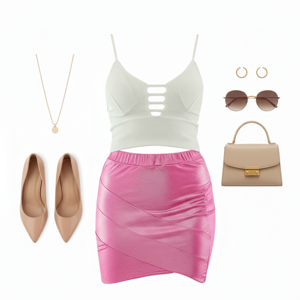 Conjunto satinado con top de tirantes que resalta tu figura con brillo sutil