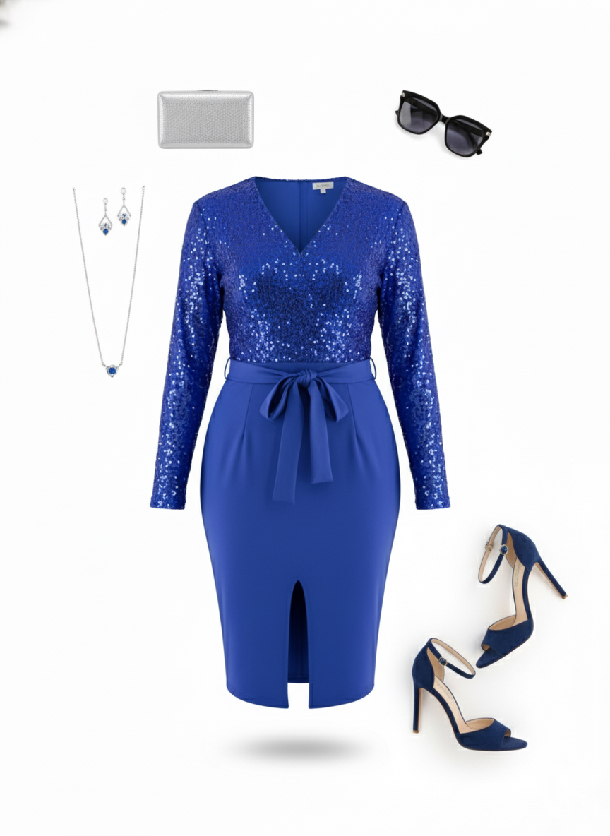 Vestido 3/4 con brillo que enmarca tu cintura y deslumbra al instante
