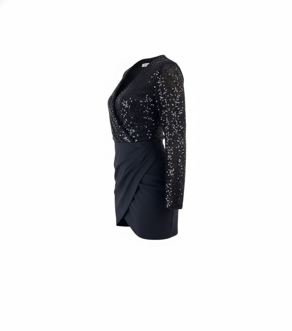 Vestido mini manga larga con brillo que realza tu silueta con elegancia festiva
